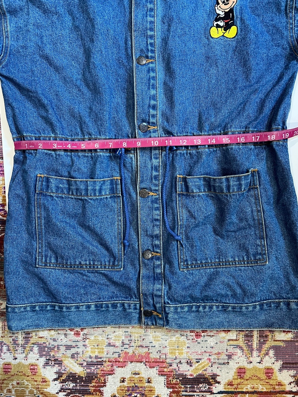 Vintage Disney Blue Denim Hooded Anorak Jacket with Mickey Mouse Patch - Picture 11 of 12
